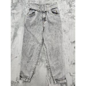 Vintage 80s GET! Super High Rise Belted Cuffed Acid Wash Jeans Size 13/14 Black